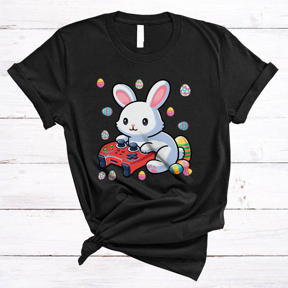 MacnyStore - Bunny Playing Game, Lovely Easter Day Gaming Hunting Egg, Matching Gamer Group T-Shirt