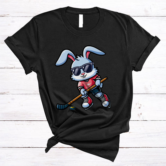 MacnyStore - Bunny Playing Hockey, Lovely Easter Day Sport Player Team, Matching Eggs Hunting Group T-Shirt