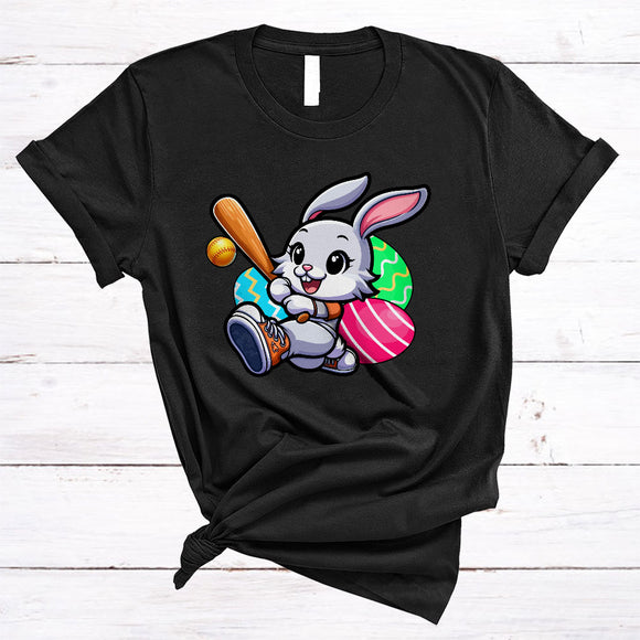 MacnyStore - Bunny Playing Softball, Lovely Easter Day Sport Player Team, Matching Eggs Hunting Group T-Shirt