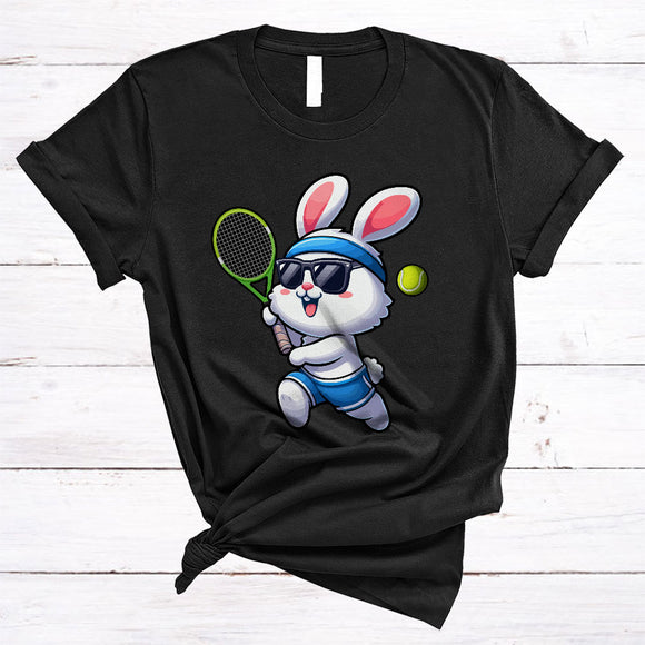 MacnyStore - Bunny Playing Tennis, Lovely Easter Day Sport Player Team, Matching Eggs Hunting Group T-Shirt