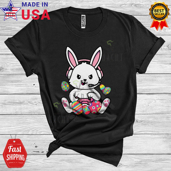 MacnyStore - Bunny Playing Video Games Cute Cool Easter Day Eggs Bunny Gaming Gamer Lover T-Shirt
