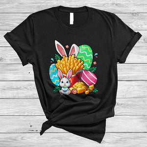 MacnyStore - Bunny Potatoes French Fries With Easter Eggs, Adorable Easter Flowers Egg Hunting, Food Lover T-Shirt