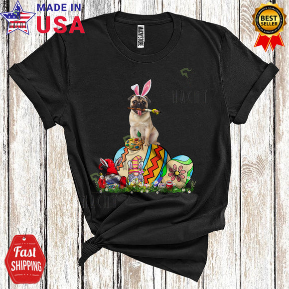 MacnyStore - Bunny Pug Painting Colorful Easter Eggs Cute Funny Easter Day Gnomes Dog Lover T-Shirt