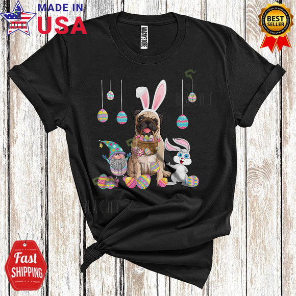 MacnyStore - Bunny Pug With Easter Egg Basket Cool Cute Easter Day Gnome Bunny Pug Egg Hunt T-Shirt