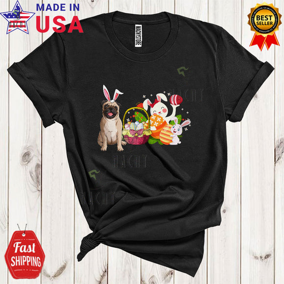 MacnyStore - Bunny Pug With Easter Egg Basket Cute Cool Easter Day Bunny Hunting Easter Eggs Lover T-Shirt