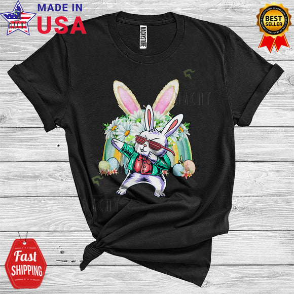 MacnyStore - Bunny Rainbow Dabbing Bunny Cool Cute Easter Day Flowers Egg Hunt Family Group T-Shirt