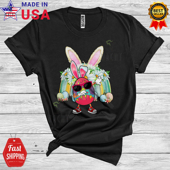 MacnyStore - Bunny Rainbow Dabbing Easter Egg Cool Cute Easter Day Flowers Egg Hunt Family Group T-Shirt