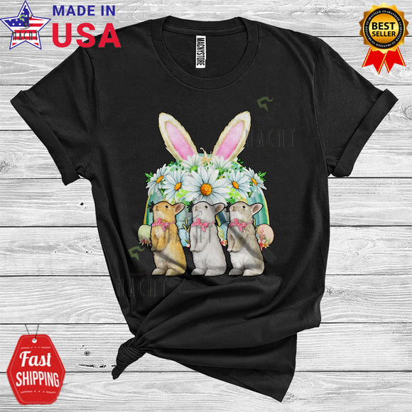 MacnyStore - Bunny Rainbow Three Bunnies Cool Cute Easter Day Flowers Egg Hunt Matching Family Group T-Shirt