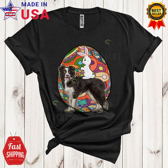 MacnyStore - Bunny Riding Border Collie Cool Cute Easter Day Bunny Vintage Colorful Eggs Hunt Lover T-Shirt