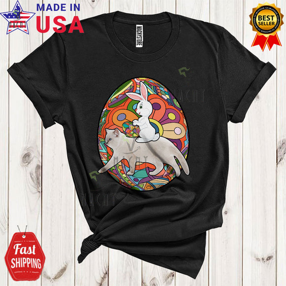 MacnyStore - Bunny Riding Cat Cool Cute Easter Day Bunny Vintage Colorful Eggs Hunt Lover T-Shirt