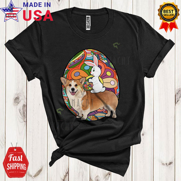 MacnyStore - Bunny Riding Corgi Cool Cute Easter Day Bunny Vintage Colorful Eggs Hunt Lover T-Shirt