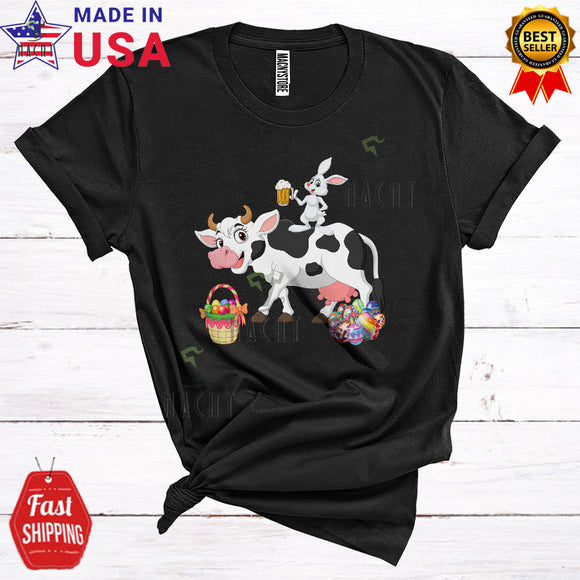 MacnyStore - Bunny Riding Cow Drinking Beer Cool Funny Easter Day Farmer Drunk Easter Egg Hunting T-Shirt