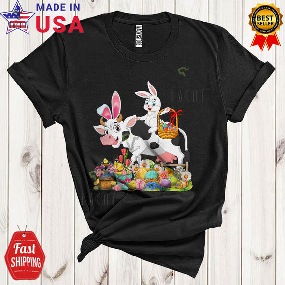 MacnyStore - Bunny Riding Cow Funny Cool Easter Day Bunny Hunting Eggs Farmer Farm Animal Lover T-Shirt