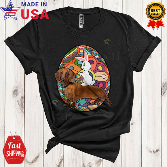 MacnyStore - Bunny Riding Dachshund Cool Cute Easter Day Bunny Vintage Colorful Eggs Hunt Lover T-Shirt