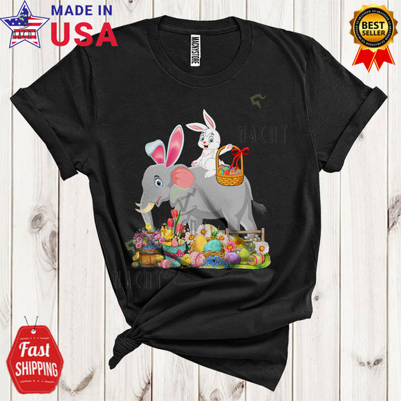 MacnyStore - Bunny Riding Elephant Funny Cool Easter Day Bunny Hunting Eggs Wild Animal Lover T-Shirt