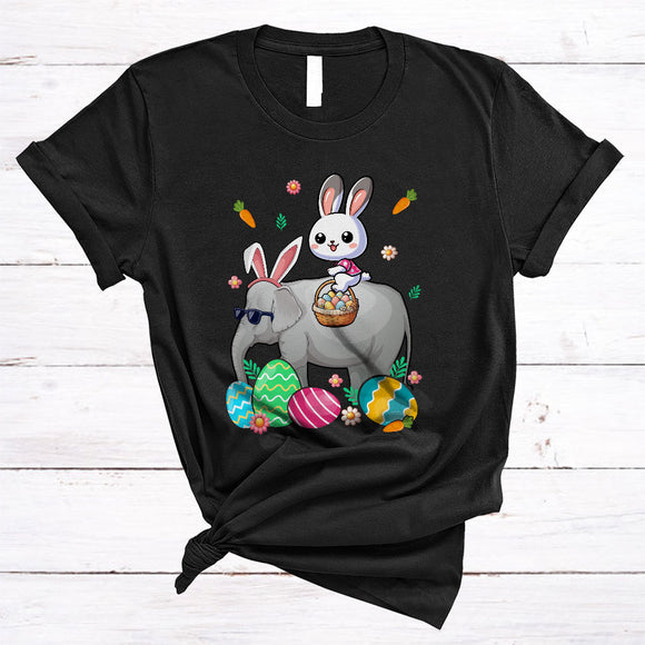 MacnyStore - Bunny Riding Elephant, Lovely Easter Day Bunny With Easter Egg Basket, Matching Animal Lover T-Shirt