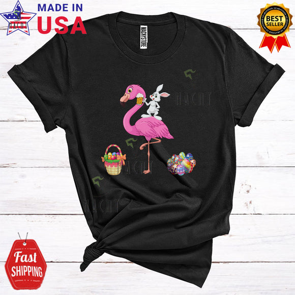 MacnyStore - Bunny Riding Flamingo Drinking Beer Cool Funny Easter Day Animal Drunk Easter Egg Hunting T-Shirt