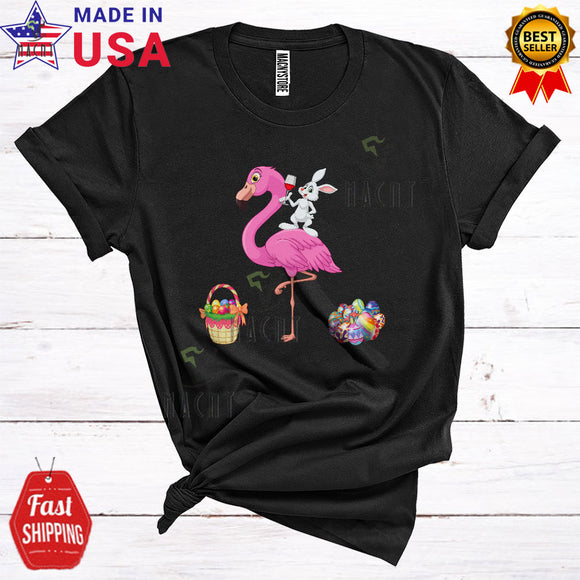 MacnyStore - Bunny Riding Flamingo Drinking Wine Cool Funny Easter Day Animal Drunk Easter Egg Hunting T-Shirt