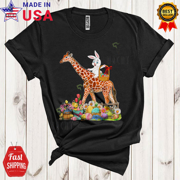 MacnyStore - Bunny Riding Giraffe Funny Cool Easter Day Bunny Hunting Eggs Wild Animal Lover T-Shirt