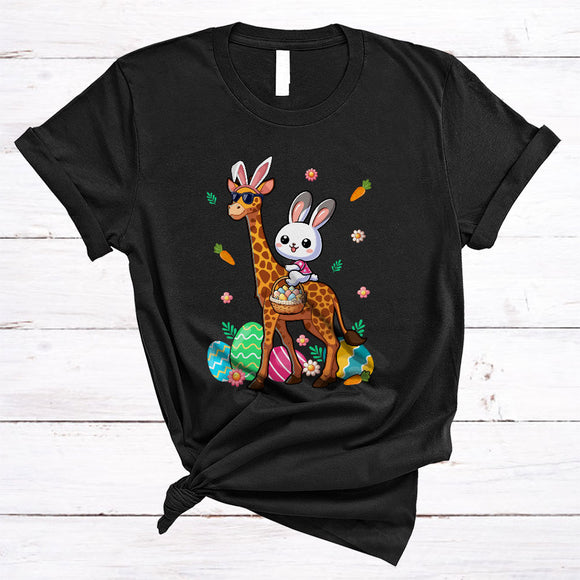 MacnyStore - Bunny Riding Giraffe, Lovely Easter Day Bunny With Easter Egg Basket, Matching Animal Lover T-Shirt