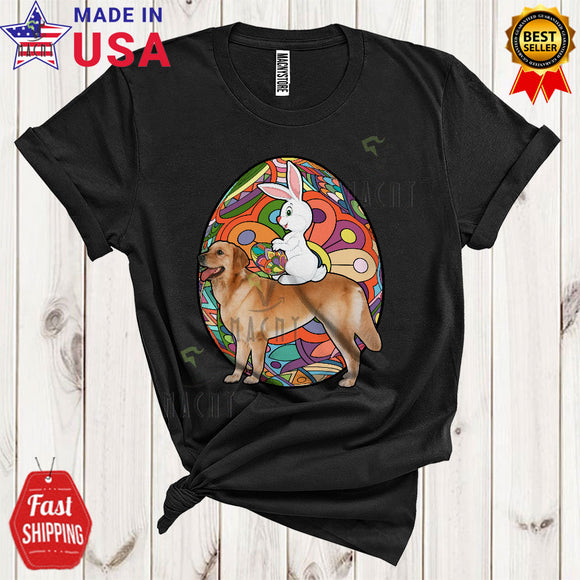 MacnyStore - Bunny Riding Golden Retriever Cool Cute Easter Day Bunny Vintage Colorful Eggs Hunt Lover T-Shirt