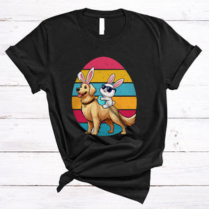 MacnyStore - Bunny Riding Golden Retriever, Amazing Easter Vintage Retro Eggs, Bunny Sunglasses Hunting Eggs T-Shirt