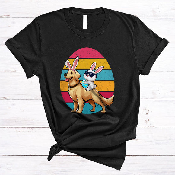 MacnyStore - Bunny Riding Golden Retriever, Amazing Easter Vintage Retro Eggs, Bunny Sunglasses Hunting Eggs T-Shirt