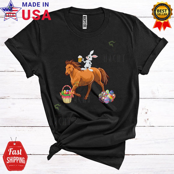 MacnyStore - Bunny Riding Horse Drinking Beer Cool Funny Easter Day Farmer Drunk Easter Egg Hunting T-Shirt
