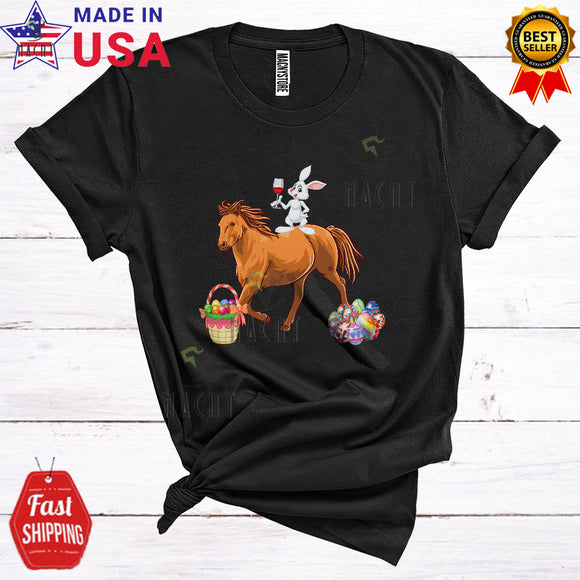 MacnyStore - Bunny Riding Horse Drinking Wine Cool Funny Easter Day Farmer Drunk Easter Egg Hunting T-Shirt