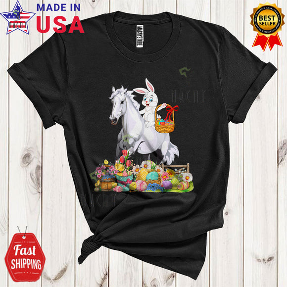 MacnyStore - Bunny Riding Horse Funny Cool Easter Day Bunny Hunting Eggs Farmer Farm Animal Lover T-Shirt