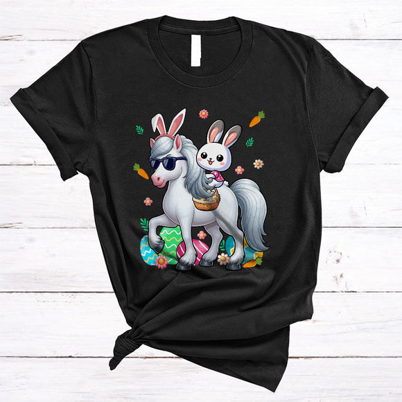 MacnyStore - Bunny Riding Horse, Lovely Easter Day Bunny With Easter Egg Basket, Matching Animal Lover T-Shirt