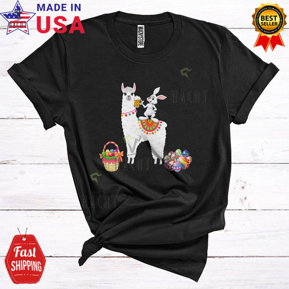 MacnyStore - Bunny Riding Llama Drinking Beer Cool Funny Easter Day Animal Drunk Easter Egg Hunting T-Shirt