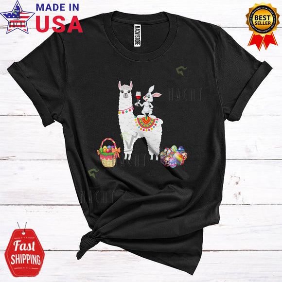 MacnyStore - Bunny Riding Llama Drinking Wine Cool Funny Easter Day Animal Drunk Easter Egg Hunting T-Shirt
