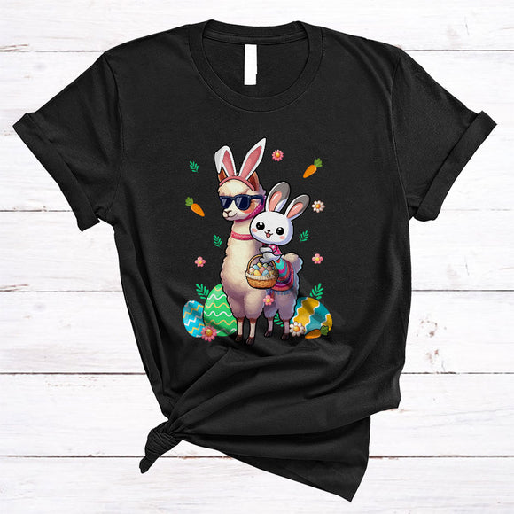 MacnyStore - Bunny Riding Llama, Lovely Easter Day Bunny With Easter Egg Basket, Matching Animal Lover T-Shirt