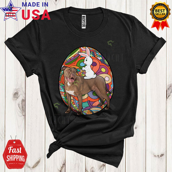 MacnyStore - Bunny Riding Pit Bull Cool Cute Easter Day Bunny Vintage Colorful Eggs Hunt Lover T-Shirt