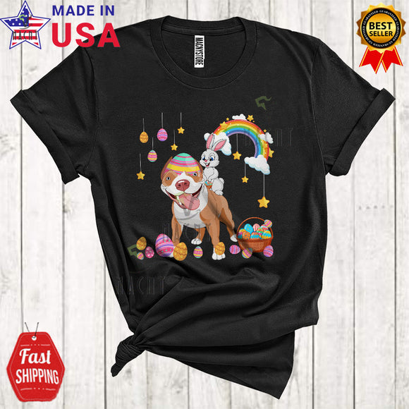 MacnyStore - Bunny Riding Pit Bull Dog Cute Cool Easter Day Bunny Dog Hunting Eggs Rainbow Lover T-Shirt