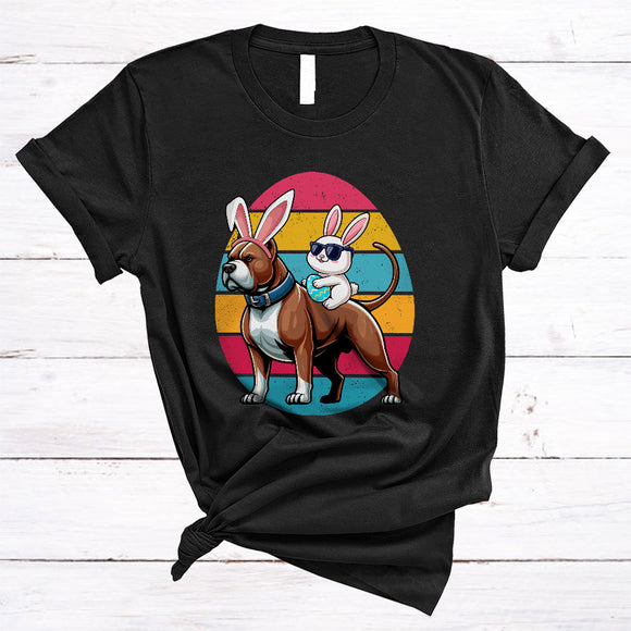 MacnyStore - Bunny Riding Pit Bull, Amazing Easter Vintage Retro Eggs, Bunny Sunglasses Hunting Eggs T-Shirt