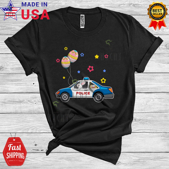 MacnyStore - Bunny Riding Police Car With Easter Egg Basket Cute Cool Easter Day Bunny Police Cat Driver Lover T-Shirt