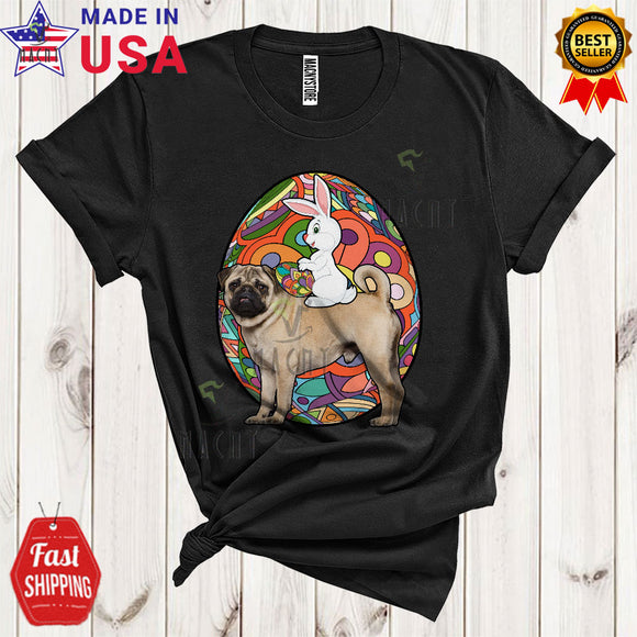 MacnyStore - Bunny Riding Pug Cool Cute Easter Day Bunny Vintage Colorful Eggs Hunt Lover T-Shirt