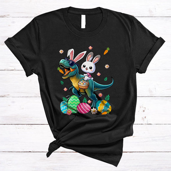 MacnyStore - Bunny Riding T-Rex, Lovely Easter Day Bunny With Easter Egg Basket, Matching Animal Lover T-Shirt