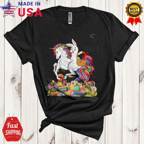 MacnyStore - Bunny Riding Unicorn Funny Cool Easter Day Bunny Hunting Eggs Unicorn Lover T-Shirt