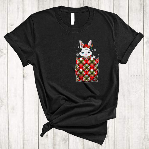 MacnyStore - Bunny Santa Reindeer In X-mas Pocket, Colorful Christmas Lights Snow, Family Pajama Animal T-Shirt