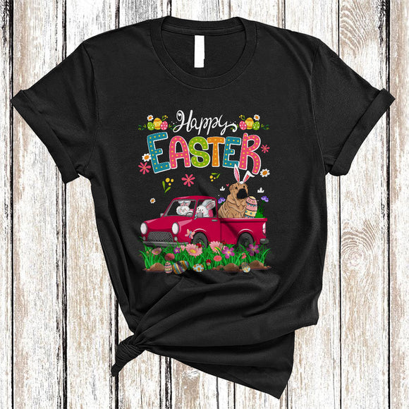 MacnyStore - Bunny Shar Pei On Pickup Truck, Awesome Easter Day Flowers Egg Hunt, Easter Family Group T-Shirt
