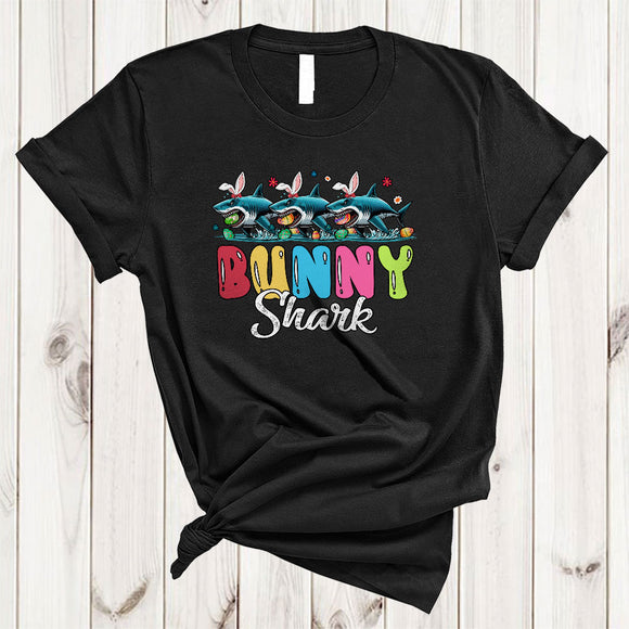 MacnyStore - Bunny Shark, Humorous Easter Day Three Bunny Shark Egg Hunting, Family Group T-Shirt
