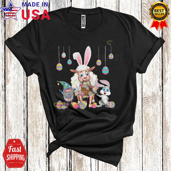 MacnyStore - Bunny Sheep With Easter Egg Basket Cool Cute Easter Day Gnome Bunny Sheep Farmer Egg Hunt T-Shirt