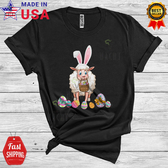 MacnyStore - Bunny Sheep With Easter Egg Basket Funny Cool Easter Day Egg Hunt Group Matching Sheep Farmer T-Shirt