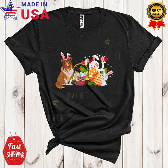 MacnyStore - Bunny Sheltie With Easter Egg Basket Cute Cool Easter Day Bunny Hunting Easter Eggs Lover T-Shirt