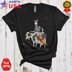 MacnyStore - Bunny Skeleton Riding Cow Cute Funny Easter Day Skeleton Hunting Easter Egg Farm Animal Farmer T-Shirt