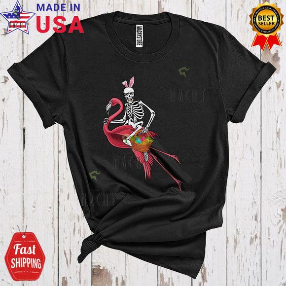 MacnyStore - Bunny Skeleton Riding Flamingo Cute Funny Easter Day Skeleton Hunting Easter Egg Animal Lover T-Shirt
