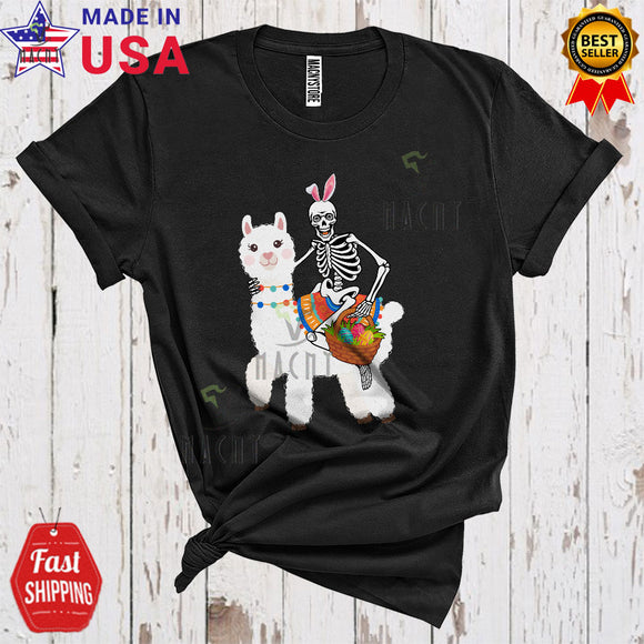 MacnyStore - Bunny Skeleton Riding Llama Cute Funny Easter Day Skeleton Hunting Easter Egg Animal Lover T-Shirt